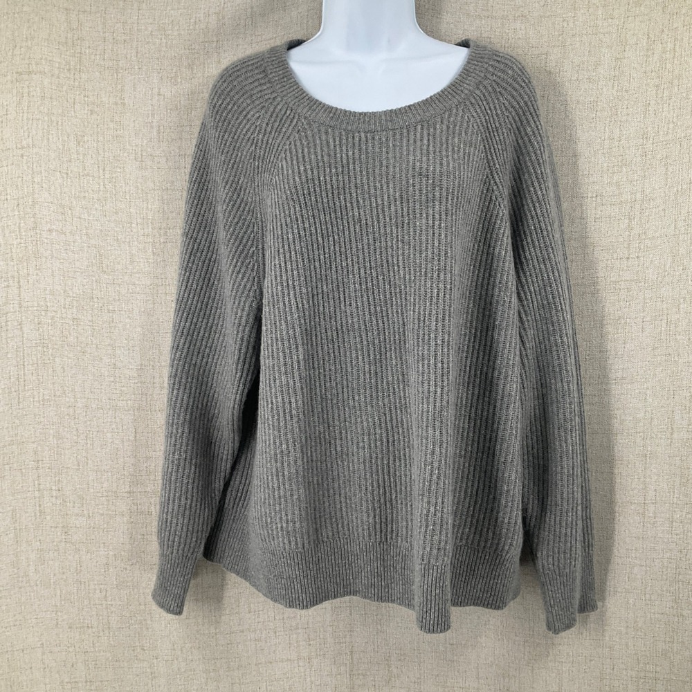 J.Crew Sweater Womens XL Gray Cashmere Ribbed Knit Raglan Luxury Minimalist